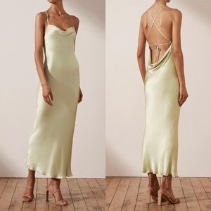 NWT Shona Joy Giselle Cowl Neck Backless Strappy Slip Dress Melon Green US 10